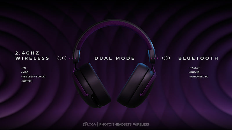 LOGA Photon gaming headsets: wired and wireless.