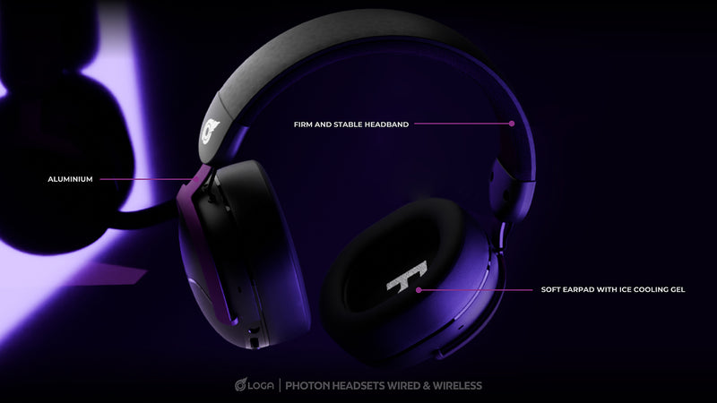 LOGA Photon gaming headsets: wired and wireless.