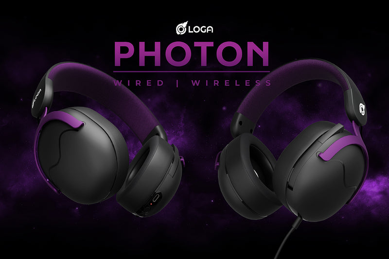 LOGA Photon gaming headsets: wired and wireless.