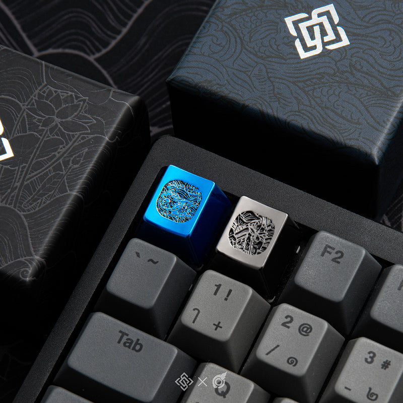 Keycaps with Hidden Masterpiece :  INDIGOSKIN x LOGA : Lotus - Ocean Pattern Keycap