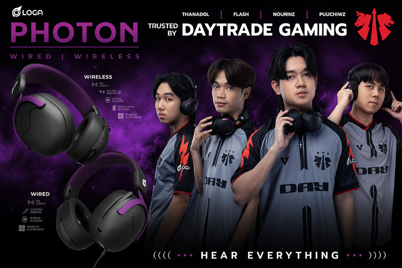 LOGA Photon gaming headsets: wired and wireless.