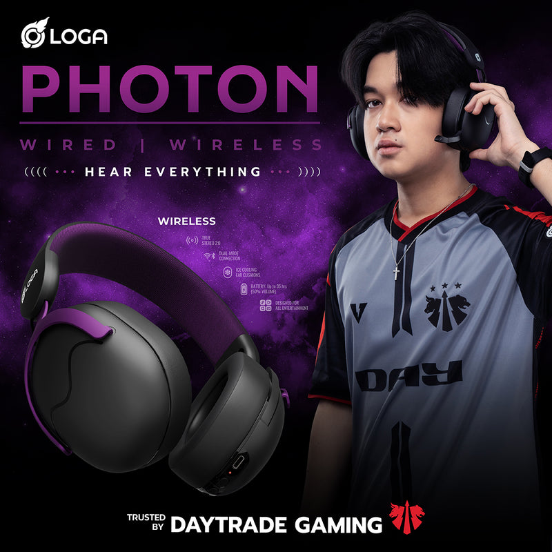 LOGA Photon gaming headsets: wired and wireless.