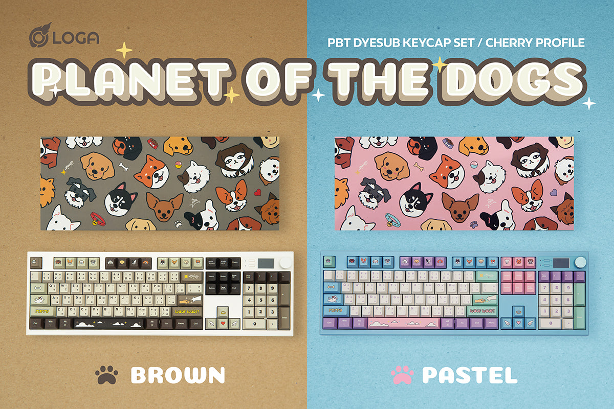 LOGA PBT DYESUB KEYCAP FULL SET CHERRY PROFILE : PLANET OF THE DOGS [Pastel / Brown]